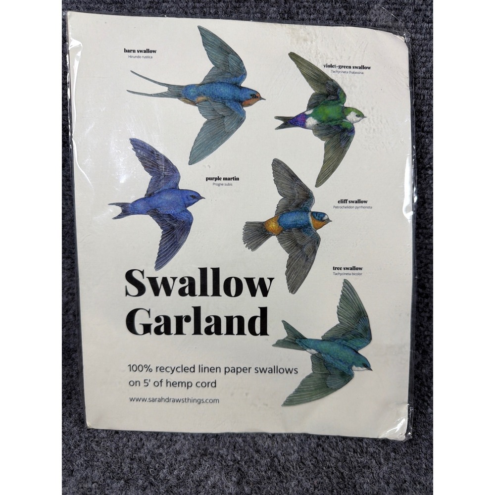 Sarah Drawsthing Swallow Garland Nature Paper Bird 5ft Hemp Cord